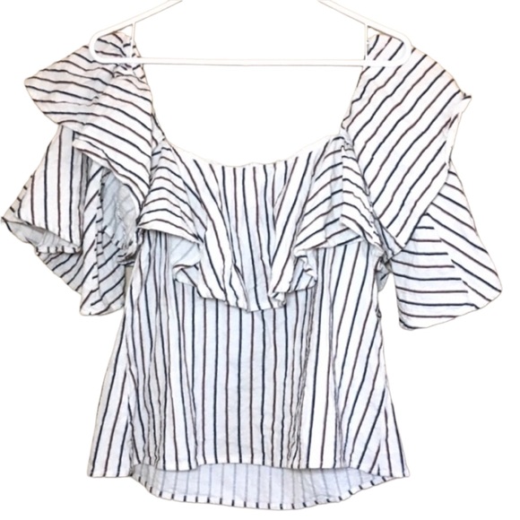 10/$63 sale Dance & Marvel Summer linen cotton stripe ruffle off the shoulder - Picture 5 of 6